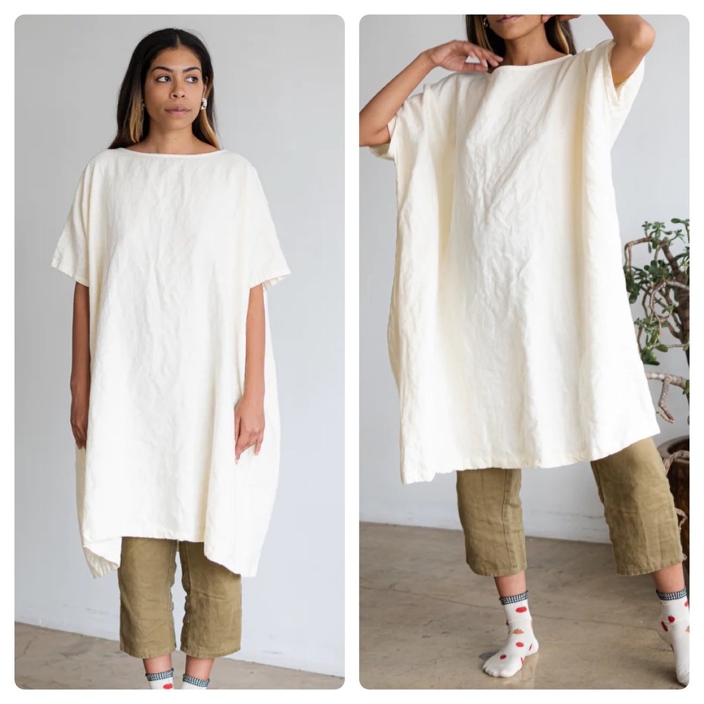 Two Days Off Linen Olivia Oversized Boatneck Dress in Ivory Linen